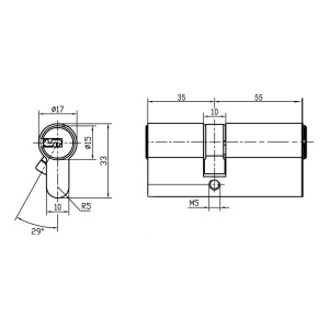 Изображение Цилиндровый механизм DOORLOCK V 2300AB N серия Variant, никелированный, 35x55 мм, ключ/ключ, 5 перф.ключей для дверной системы - Изображение 2