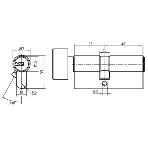 Изображение Цилиндровый механизм DOORLOCK V K2300AB N серия Variant, никелированный, 45xK35мм, ключ/поворотная кнопка, 5 перф.ключей для дверной системы - Изображение 2