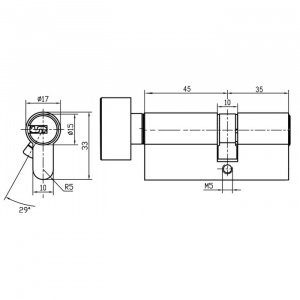 Чертёж Цилиндровый механизм DOORLOCK V K2300AB N серия Variant, 35xK45мм